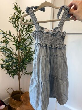 Zara Light Blue Pinstripe Sundress with Tie-Strap Shoulders